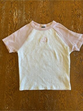 wild fable Pink & Cream Raglan Tee with Bunny Embroidery